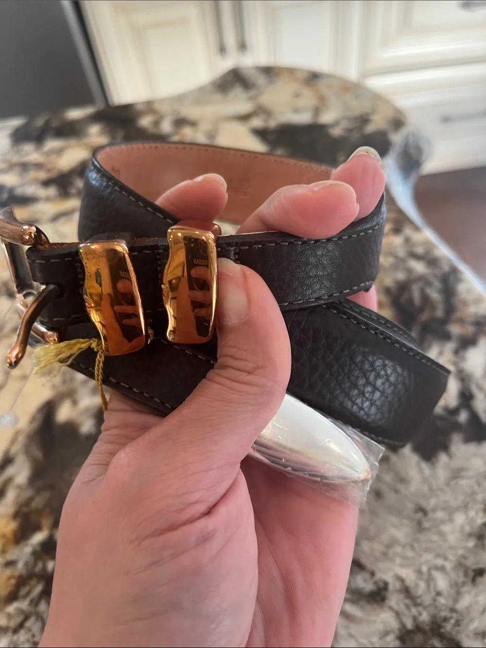 Martín Dingman belt brown 40 NWT VTG  Leather Belt with Gold Buckle